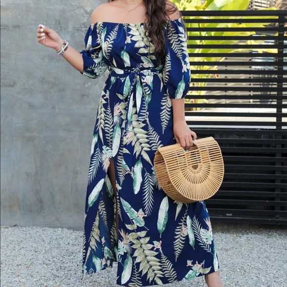 Boho floral tropical print split thigh maxi dress - Picture 6 of 8